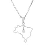 2024 new fashion stainless steel love Brazil map pendant necklace temperament everything collarbone chain birthday anniversary g