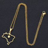 2024 new fashion stainless steel love Brazil map pendant necklace temperament everything collarbone chain birthday anniversary g