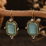 Elegant Vintage Geometric Pearl Pendant Drop Earrings Women Exquisite Hanging Piercing Earring Wed Bridal Jewelry Gift