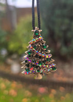 Christmas Tree Brooch Pin Vintage look Gold plated broach Celebrity Queen CCCA Pendant Black dori necklace Luck Charm Xmas elegant Gift