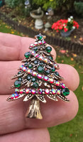 Christmas Tree Brooch Pin Vintage look Gold plated broach Celebrity Queen CCCA Pendant Black dori necklace Luck Charm Xmas elegant Gift
