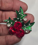 Holly flower brooch celebrity pin vintage look Silver plated queen xmas broach i36R