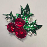 Holly flower brooch celebrity pin vintage look Silver plated queen xmas broach i36R