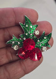 Holly flower brooch celebrity pin vintage look Silver plated queen xmas broach i36R