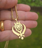 Stainless Steel Lion Khanda Necklace Gold & Silver Plated adjustable Chain Q51R