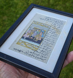 Vintage Mughal Miniature Hand Painting Urdu Manuscript Page Framed Art Rare Old