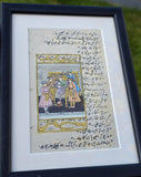 Vintage Mughal Miniature Hand Painting Urdu Manuscript Page Framed Art Rare Old