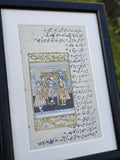 Vintage Mughal Miniature Hand Painting Urdu Manuscript Page Framed Art Rare Old