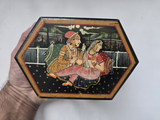 Vintage Mughal Miniature Hand Painted Wooden Akbar Anarkali Trinket Box Jewelry