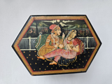 Vintage Mughal Miniature Hand Painted Wooden Akbar Anarkali Trinket Box Jewelry