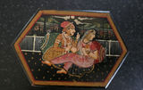 Vintage Mughal Miniature Hand Painted Wooden Akbar Anarkali Trinket Box Jewelry