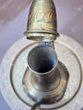 Vintage Kashmiri Brass Surahi & Etched Plate Set India 1940s Persian Aftaba Ewer