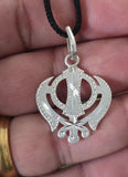 Sikh Khanda Pendant 925 Sterling Silver Chandi Handmade Black Dori Necklace SL9