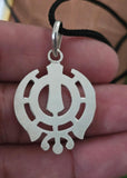 Sikh Khanda Pendant 925 Sterling Silver Chandi Handmade Black Dori Necklace SL10