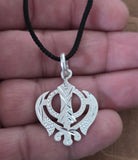 Sikh Khanda Pendant 925 Sterling Silver Chandi Handmade Black Dori Necklace SL11
