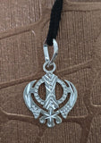 Sikh Khanda Pendant 925 Sterling Silver Chandi Handmade Black Dori Necklace SL12