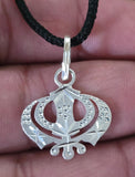 Sikh Khanda Pendant 925 Sterling Silver Chandi Handmade Black Dori Necklace SL20
