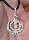 Sikh Khanda Pendant 925 Sterling Silver Chandi Handmade Black Dori Necklace SL22