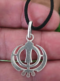 Sikh Khanda Pendant 925 Sterling Silver Chandi Handmade Black Dori Necklace SL23