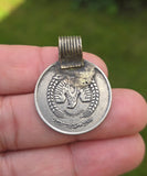 Antique Afghan Tribal Coin Pendant Necklace Black Dori thread Rare Handmade U81