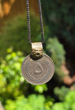 Antique Afghan Tribal Coin Pendant Necklace Black Dori thread Rare Handmade U81