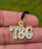 786 Islamic Taweez Pendant Black Dori Nazar Shield Necklace Gold Plated Glitter