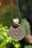 Antique Afghan Tribal Coin Pendant Necklace Black Dori thread Rare Handmade U81
