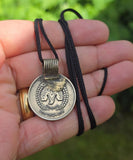 Antique Afghan Tribal Coin Pendant Necklace Black Dori thread Rare Handmade U81