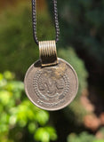 Antique Afghan Tribal Coin Pendant Necklace Black Dori thread Rare Handmade U81