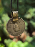 Rare Antique Afghan 5 Afghani Coin Pendant Necklace Handmade Tribal Evil Eye U82