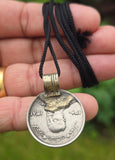 Rare Antique Afghan 5 Afghani Coin Pendant Necklace Handmade Tribal Evil Eye U83