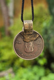 Rare Antique Afghan 5 Afghani Coin Pendant Necklace Handmade Tribal Evil Eye U83