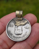 Rare Antique Afghan 5 Afghani Coin Pendant Necklace Handmade Tribal Evil Eye U83