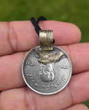 Rare Antique Afghan 5 Afghani Coin Pendant Necklace Handmade Tribal Evil Eye U83