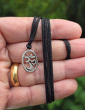 Small OM Oval Pendant Stainless Steel Hindu Nazar Shield Black Dori Necklace U92