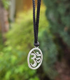 Small OM Oval Pendant Stainless Steel Hindu Nazar Shield Black Dori Necklace U92