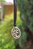 Small OM Oval Pendant Stainless Steel Hindu Nazar Shield Black Dori Necklace U92