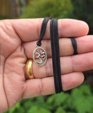 Small OM Oval Pendant Stainless Steel Hindu Nazar Shield Black Dori Necklace U92