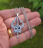 Hindu Shiva Trishul Om Damaru Stainless Steel Pendant Necklace Nazar Talisman