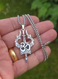 Hindu Shiva Trishul Om Damaru Stainless Steel Pendant Necklace Nazar Talisman