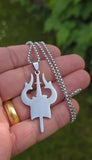 Hindu Shiva Trishul Om Damaru Stainless Steel Pendant Necklace Nazar Talisman
