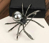 Vintage Look Silver Plated BLACK Spider Brooch Suit Coat Broach Pin Collar MK2
