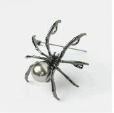 Vintage Look Silver Plated BLACK Spider Brooch Suit Coat Broach Pin Collar MK2