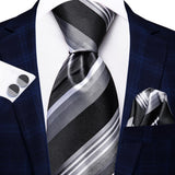 Black Red Striped Silk Wedding Tie For Men Handky Cufflink Gift Men Necktie Fashion Business Party Dropshiping Hi-Tie Designer