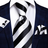 Black Red Striped Silk Wedding Tie For Men Handky Cufflink Gift Men Necktie Fashion Business Party Dropshiping Hi-Tie Designer