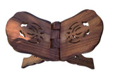 Sheesham Wood Gutka Sahib Rehal Stand Folding Sikh Scripture Book Holder Reel OL Khanda Carving Brass Inlay Handmade