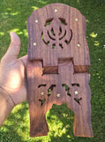 Sheesham Wood Gutka Sahib Rehal Stand Folding Sikh Scripture Book Holder Reel OL Khanda Carving Brass Inlay Handmade