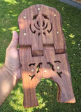 Sheesham Wood Gutka Sahib Rehal Stand Folding Sikh Scripture Book Holder Reel OL Khanda Carving Brass Inlay Handmade
