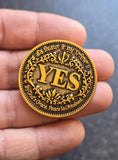 Sikh Gurbani YES NO Decision Coin Antique Gold Finish Khalsa Gift Toss Dilemma HH Singh Kaur Souvenir