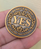 Sikh Gurbani YES NO Decision Coin Antique Gold Finish Khalsa Gift Toss Dilemma HH Singh Kaur Souvenir
